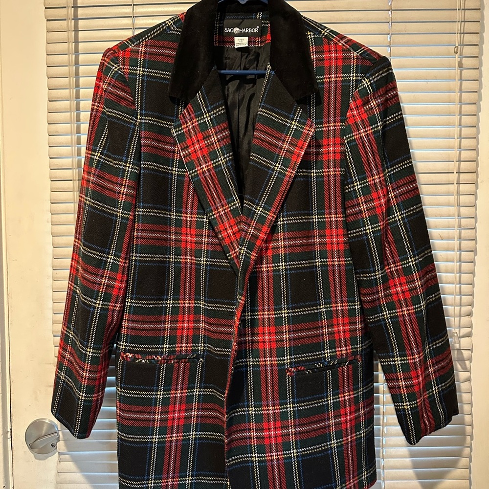 Sag Harbor Multicolor Plaid Blazer with Black Accents